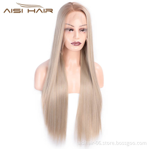 High Temperature Long Brown Wig Lace Frontal Wigs Synthetic Fiber Lace Front Wig Silky Straight For Black Women